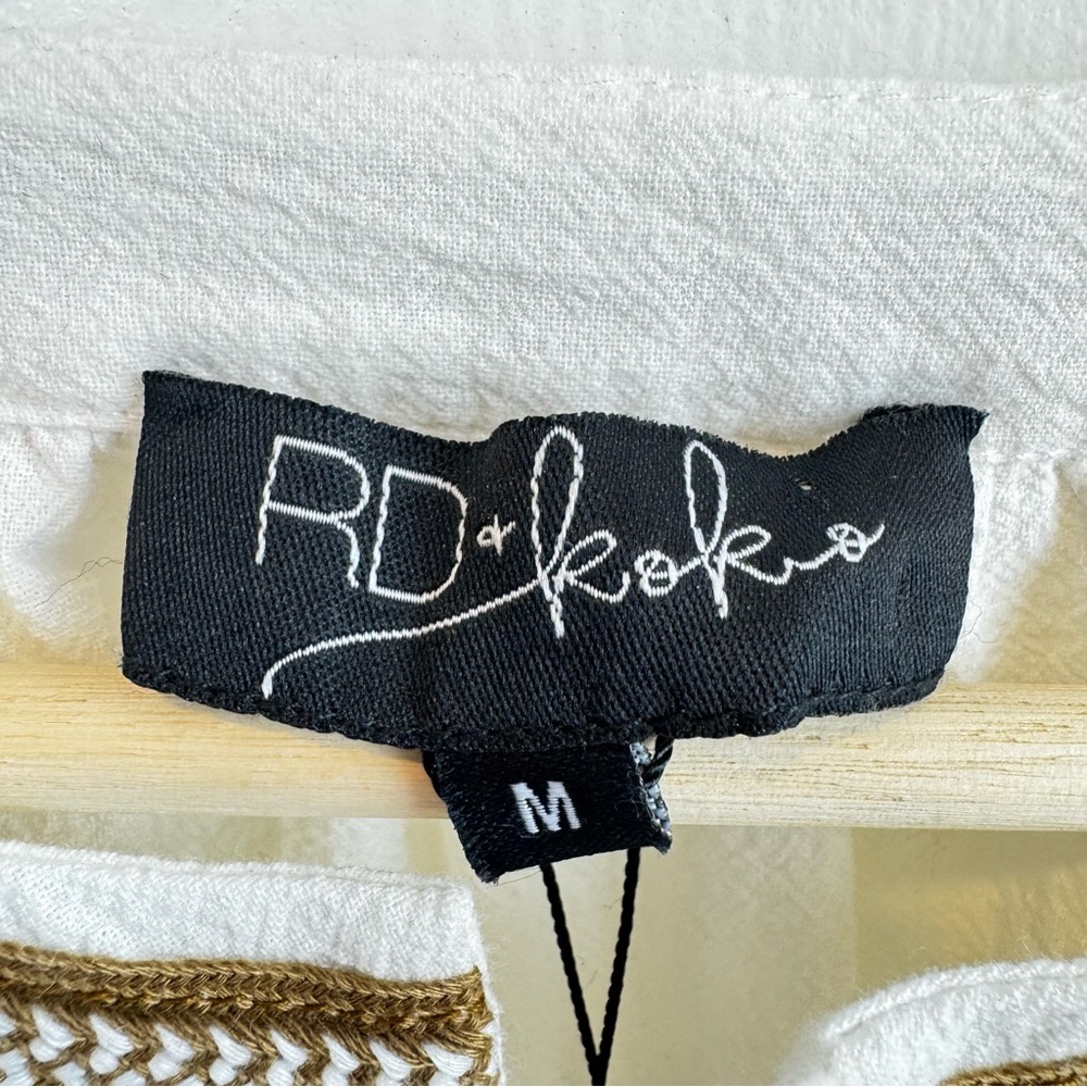 NWT Anthropologie RD & Koko White Embroidered Puff Sleeve Tie Closure Jacket M - Picture 10 of 11